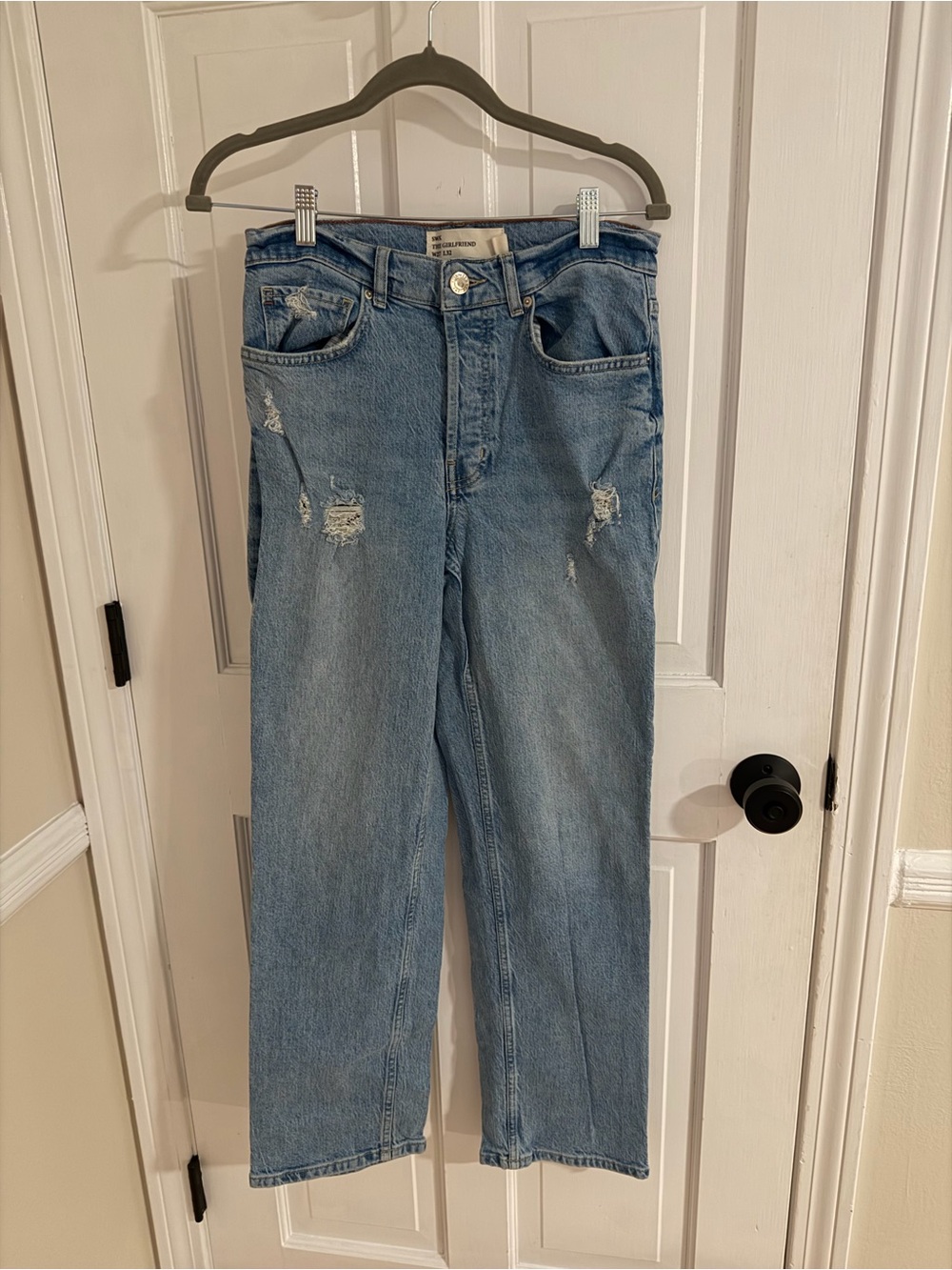 Anthropologie SWK Straight Leg Distressed Jeans in Light Blue
